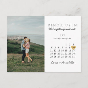 Bewaar de datum Modern Calendar Gold Heart Juli 20 Briefkaart