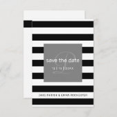 Bewaar de datum Modern Monogram Black White Stripe Save The Date (Voorkant / Achterkant)