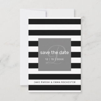 Bewaar de datum Modern Monogram Black White Stripe Save The Date