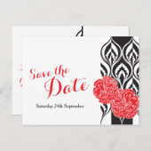 Bewaar de datum modern rode dianthus bruiloft brie aankondigingskaart (Voorkant / Achterkant)