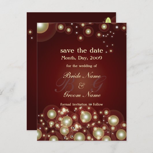 Bewaar de datum, monogram + champagnebubbels aankondigingskaart (Voorkant / Achterkant)