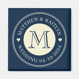 Bewaar de datum Monogram Hart Diepzee Blauw Magneet