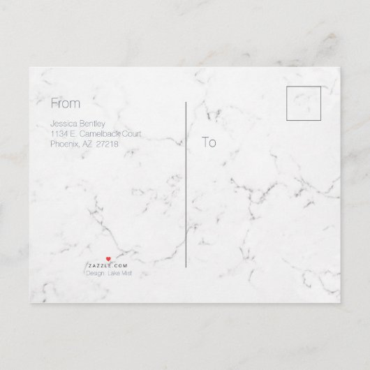 Bewaar de datum, Monogram wit & zwart marmer, DIY Aankondigingskaart (Achterkant)