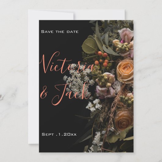 Bewaar de datum Moody Bloemen, sinaasappel wit Blo Kaart (Voorkant)