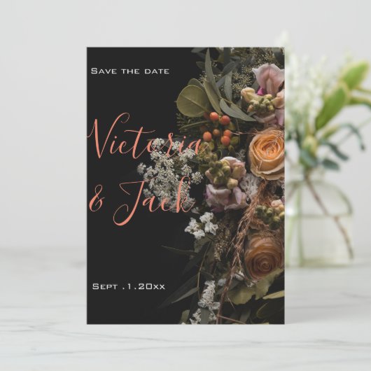 Bewaar de datum Moody Bloemen, sinaasappel wit Blo Kaart (Staand voorkant)