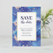 Bewaar de datum Navy Blue Gold Inky Invitation Kaart (Staand voorkant)