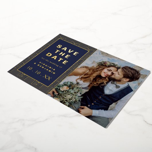 Bewaar de datum Navy Gold Folie uitnodiging (Gedraaid)