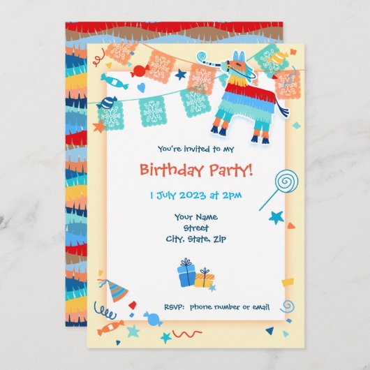 Bewaar de datum Pinata Verjaardag Uitnodiging (Voorkant / Achterkant)