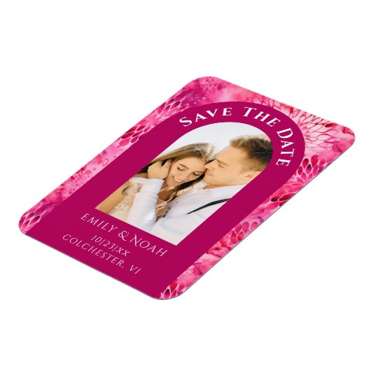 Bewaar de datum Pink Dahlia Waterverf Floral Magneet (Linkerzijde)