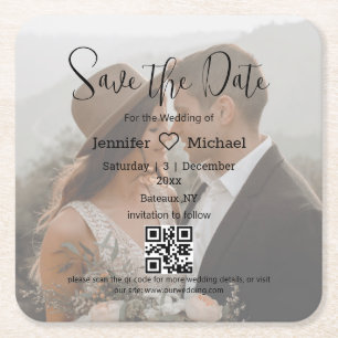 bewaar de datum qr-code koppel foto boho bruiloft vierkante kartonnen onderzetter