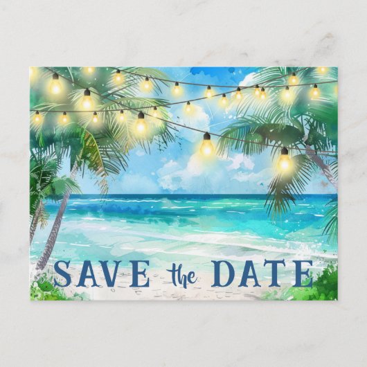 Bewaar de datum QR code Tropical Beach aankondigin Briefkaart (Voorkant)