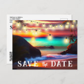 Bewaar de datum QR code Tropical Beach aankondigin Briefkaart (Voorkant / Achterkant)