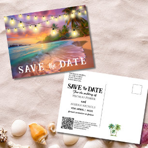 Bewaar de datum QR code Tropical Beach aankondigin Briefkaart