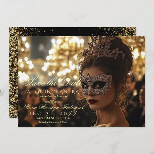 Bewaar de datum Quinceanera Foto Uitnodiging (Voorkant / Achterkant)