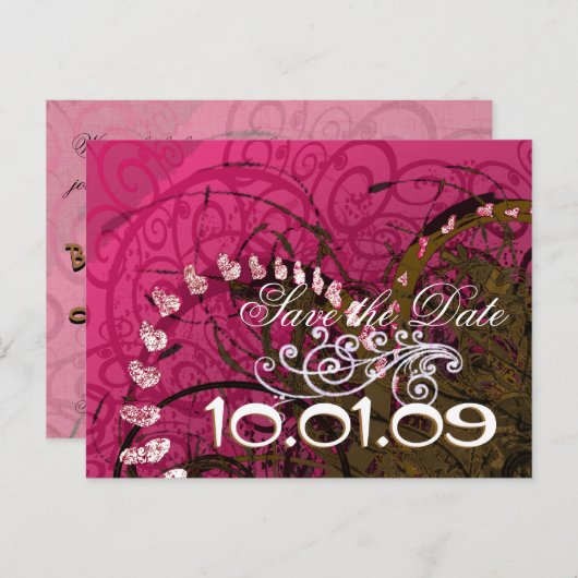 Bewaar de datum Rasberry Hearts - Aankondigingskaart (Voorkant / Achterkant)