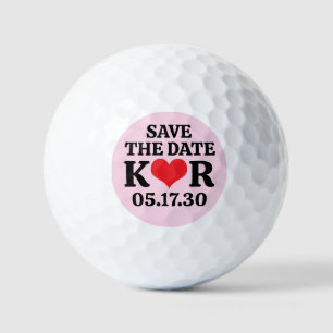 BEWAAR DE DATUM Rode Hart MONOGRAM Roze Achtergron Golfballen