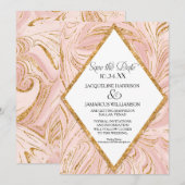 Bewaar de datum Roze gouden nepschittermarmer blos Save The Date (Voorkant / Achterkant)