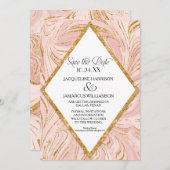 Bewaar de datum Roze gouden nepschittermarmer blus Save The Date (Voorkant / Achterkant)
