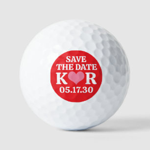 BEWAAR DE DATUM Roze Hart MONOGRAM Rode Achtergron Golfballen