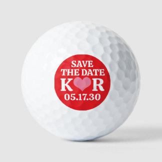 BEWAAR DE DATUM Roze Hart MONOGRAM Rode Achtergron Golfballen