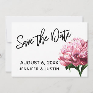 Bewaar de datum, Roze waterverf Pioen bloem Save The Date