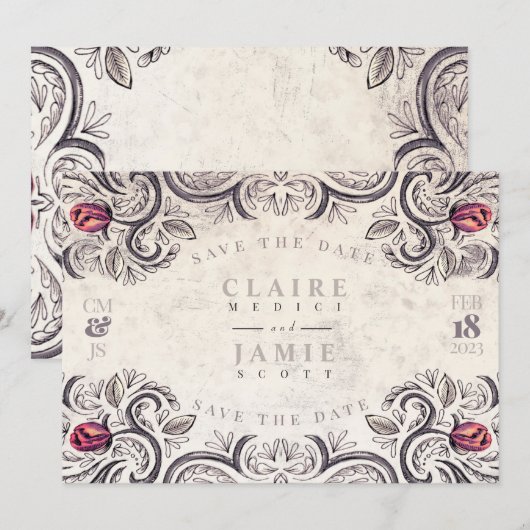 Bewaar de datum, RUSTIC ROSE vlakke kaart (Voorkant / Achterkant)