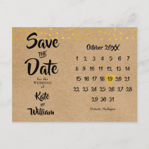 Bewaar de datum Rustieke Gouden Hart Kalender Boho Briefkaart