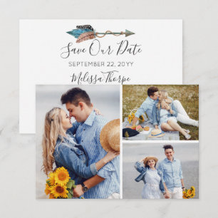 Bewaar de datum Rustieke Turquoise Veer Pijl Foto Kaart