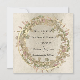 Bewaar de datum Shabb Cottage Goud Bloemen Roze Iv Save The Date