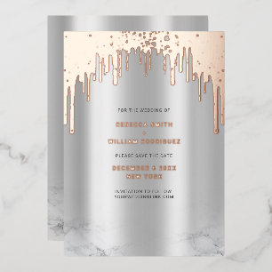 Bewaar de datum Silver Pink Glitter Drips Folie Ka Feestdagenkaart