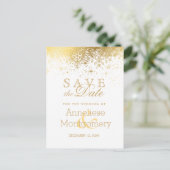 Bewaar de datum Stijlvolle witte en gouden sneeuwv Aankondigingskaart (Staand voorkant)