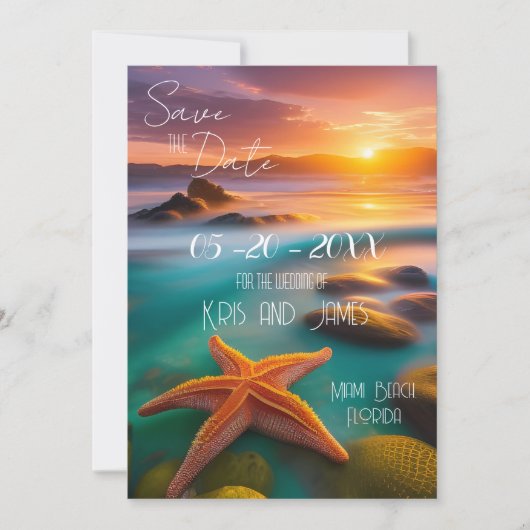 Bewaar de datum strand zeester uitnodiging (Voorkant)