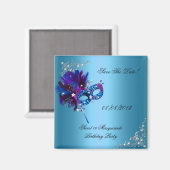 Bewaar de datum Sweet 16 Masquerade Blauw Magneet (Voorkant / Achterkant)