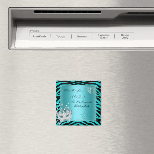 Bewaar de datum Sweet 16 Masquerade Blauwgroen Zeb Magneet (Insitu (Vaatwasser))