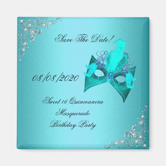 Bewaar de datum Sweet 16 Quinceanera Masquerade Bl Magneet (Voorkant)