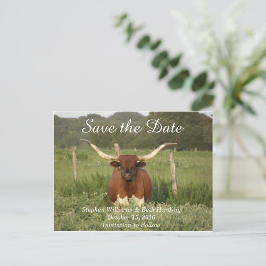 Bewaar de datum Texas Longhorn Aankondigingskaart (Staand voorkant)