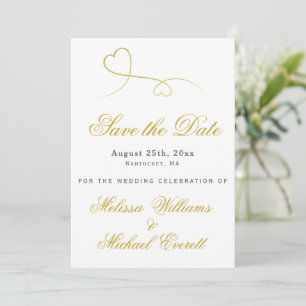 Bewaar de Datum Twee Elegante Gouden Hartjes Bru Save The Date
