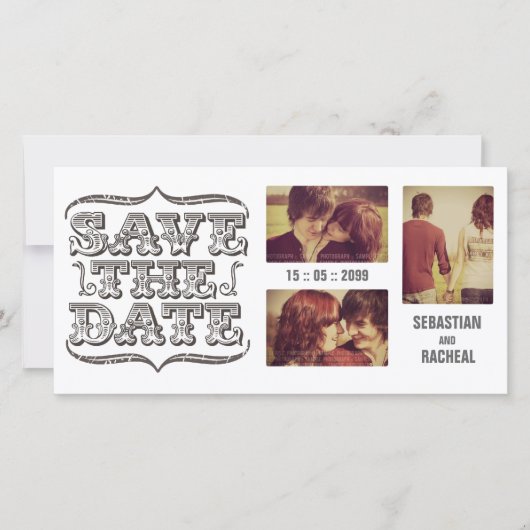 Bewaar de datum Typografie Fotokaart Save The Date (Voorkant)