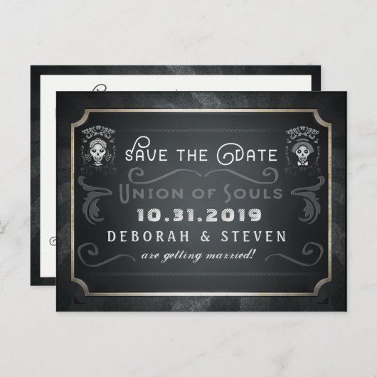 Bewaar de datum Union of Souls Skeletons Wedding Aankondigingskaart (Voorkant / Achterkant)