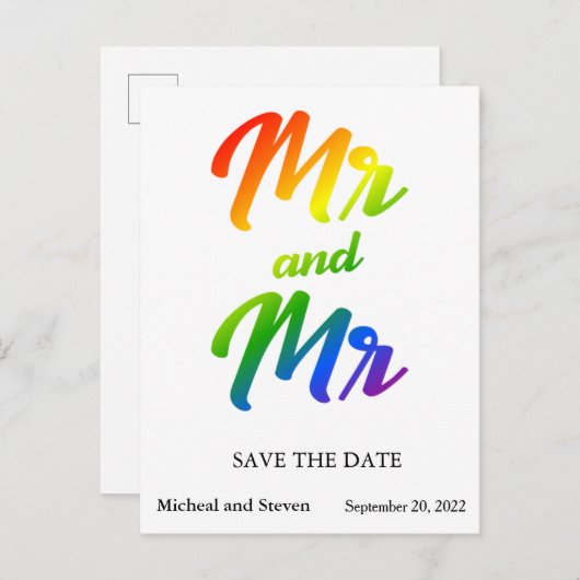 Bewaar de datum van Rainbow Mr en Mr. Aankondigingskaart (Voorkant / Achterkant)