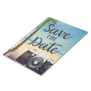 Bewaar de datum vintage Camera en Strand Notitieblok