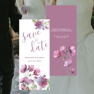 Bewaar de datum Waterverf Paarse Bloemen Save The Date