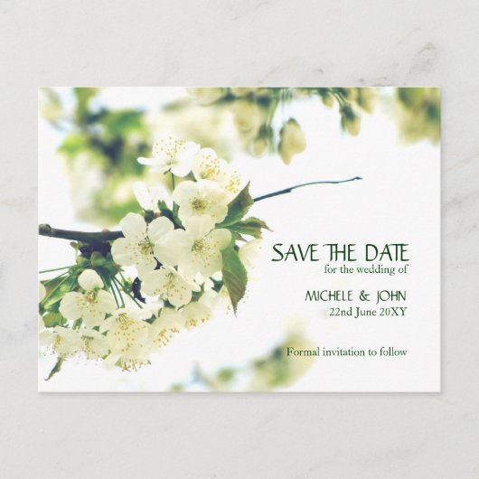 Bewaar de datum White Cherry Blossom Briefkaart (Voorkant)
