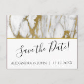 Bewaar de datum Wit en goud Elegant Marmer Briefkaart (Voorkant)