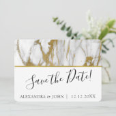 Bewaar de datum Wit en goud Elegant Marmer Save The Date (Staand voorkant)