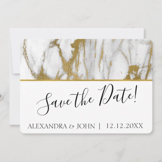 Bewaar de datum Wit en goud Elegant Marmer Save The Date (Voorkant)