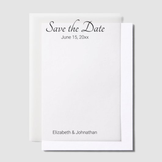 Bewaar de datum Wit en zwart Elegant bruiloft Vellum Uitnodigingen (Offset)