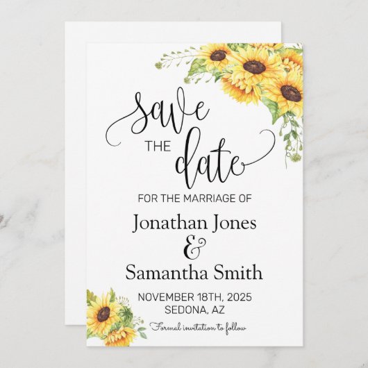 Bewaar de datum Zonnebloemen Bloemen Bloemen Boho  Kaart (Voorkant / Achterkant)