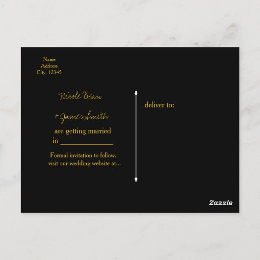 Bewaar de datum Zwart & Faux Gold Elegant Verlovin Briefkaart (Achterkant)