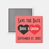 Bewaar de datum zwarte en rode harten magneet (Voorkant / Achterkant)